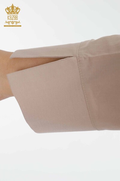 женская рубашка оптом бежевая с узором на спине - 20006 | КAZEE - Thumbnail