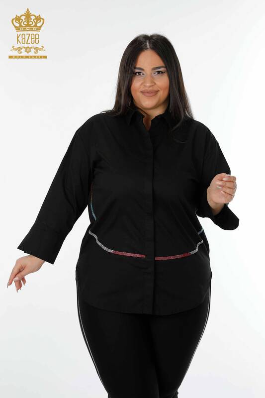 женская рубашка оптом на спине с узором черного цвета - 20006 | КАZEE