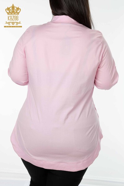 Женская рубашка оптом Половина пуговиц Розовая - 20130 | КАZEE - Thumbnail