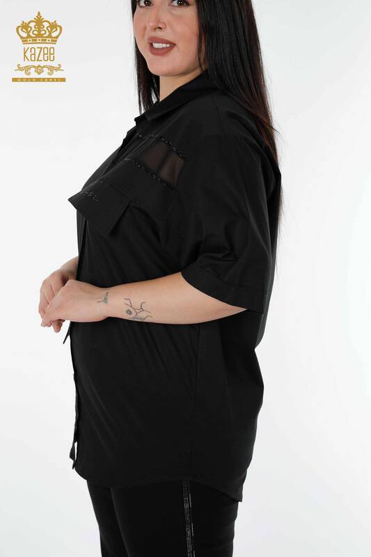 Женская рубашка оптом Половина рукава Черный - 20154 | КAZEE