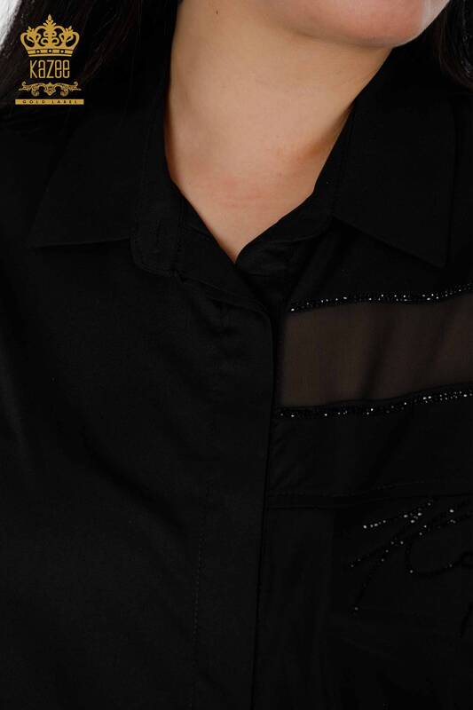 Женская рубашка оптом Половина рукава Черный - 20154 | КAZEE