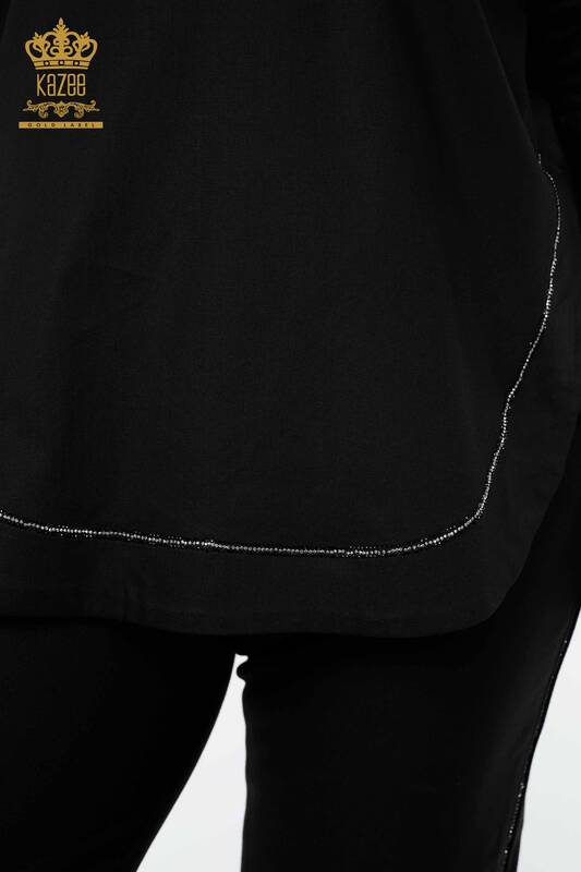Женская рубашка оптом Половина пуговиц черная - 20130 | КАZEE