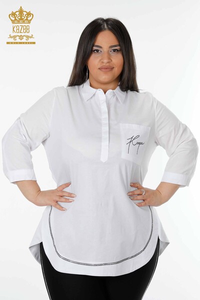 женская рубашка оптом на половину пуговицы белая - 20130 | КАZEE - Thumbnail
