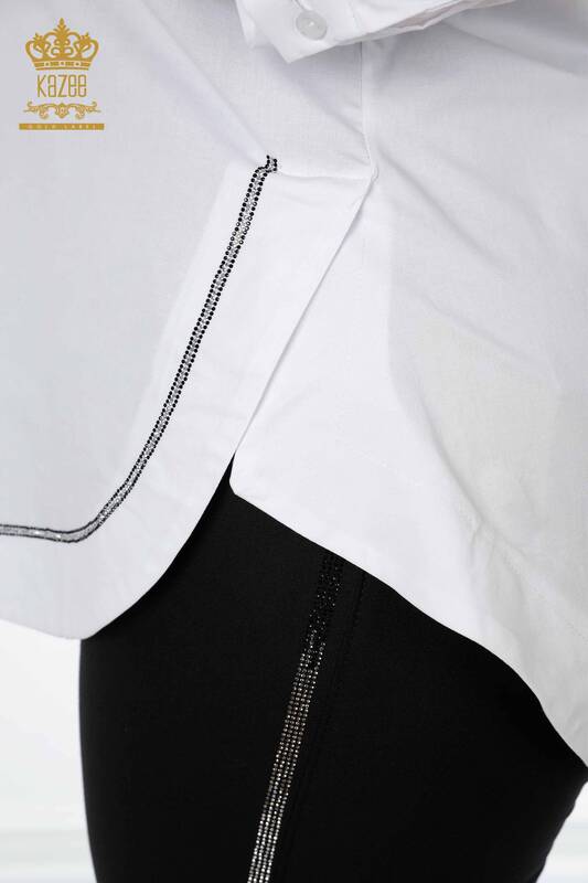 женская рубашка оптом на половину пуговицы белая - 20130 | КАZEE