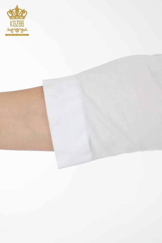 женская рубашка оптом на половину пуговицы белая - 20130 | КАZEE