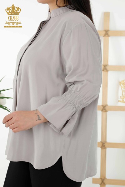 Женские рубашки оптом - Подробная информация на полупуговицах - Светло-серый - 20316 | КАZEE - Thumbnail