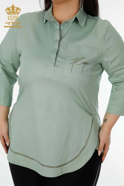 женская рубашка оптом на пуговицах мятного цвета - 20130 | КАZEE - Thumbnail