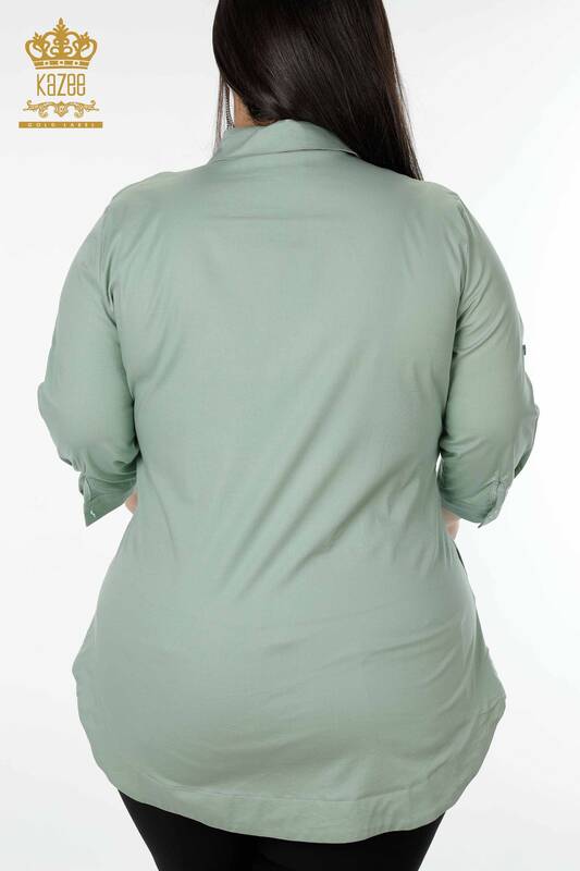 женская рубашка оптом на пуговицах мятного цвета - 20130 | КАZEE