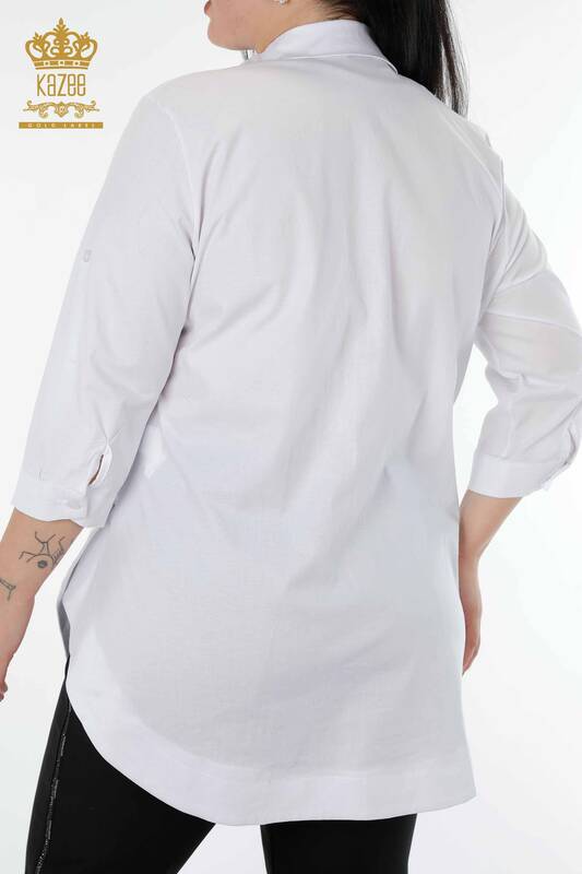 Женская рубашка с рисунком птицы оптом - белая - 20129 | КАZEE