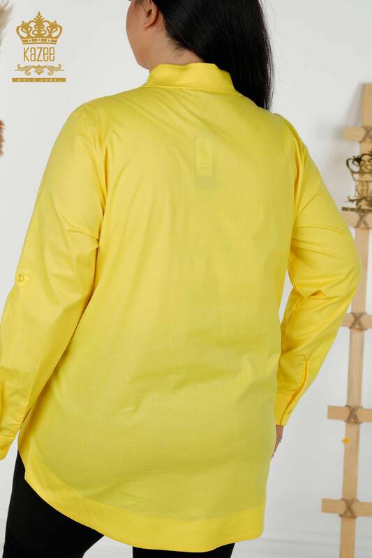 Женская рубашка оптом - Узор с птицей - Желтый - 20129 | КАZEE