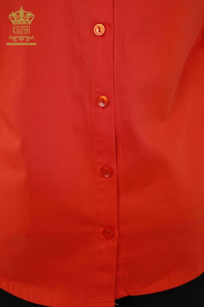 Женская рубашка оптом - Узор с розой - Оранжевый - 20227 | КАZEE - Thumbnail