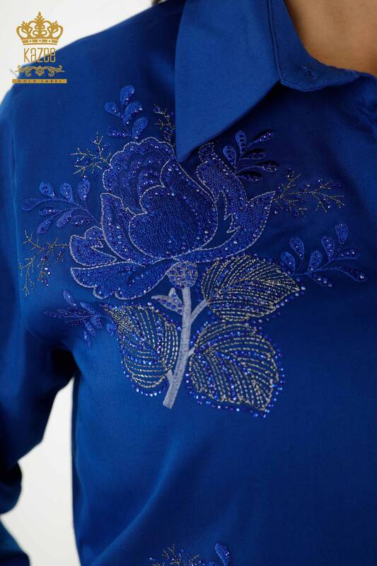 женская рубашка оптом узор розы темно-синий - 20243 | КАZЕЕ