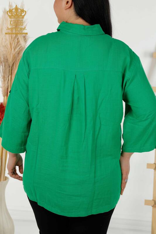 Женские рубашки оптом - Манжеты Детали на пуговицах - Зеленые - 20403 | КАZEE
