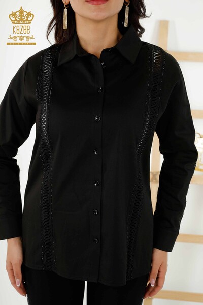Женские рубашки оптом Подробный рукав Черный - 20247 | КАZEE - Thumbnail