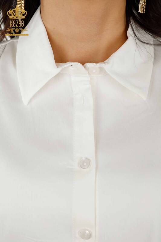 Женские рубашки оптом - Подробный рукав - Экрю - 20247 | КАZEE