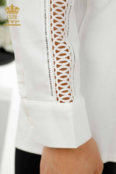 Женские рубашки оптом - Подробный рукав - Экрю - 20247 | КАZEE - Thumbnail