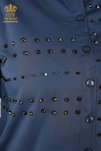 Женские рубашки оптом - Скобы Детализированный камень - Индиго - 20230 | КАZEE - Thumbnail