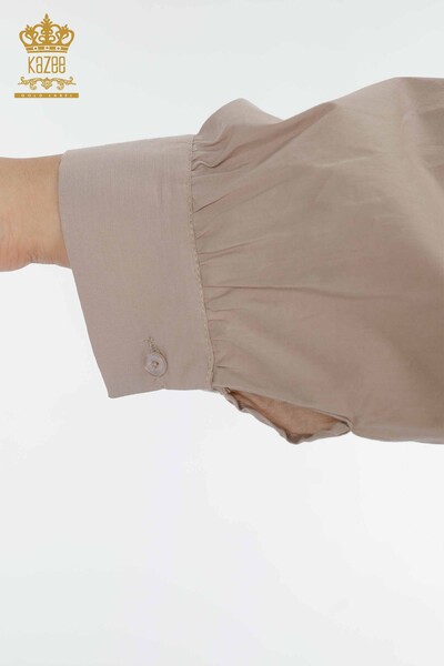 Рубашки женские оптом Бежевые с узорчатыми карманами - 20197 | КАZEE - Thumbnail