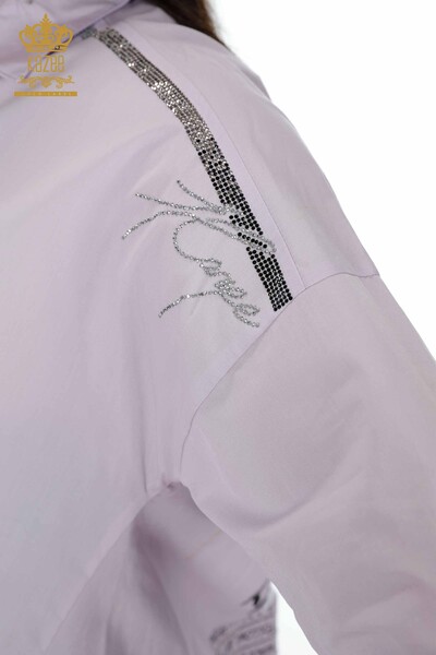 Женская рубашка оптом с узором в виде букв сиреневого цвета - 17141 | КАZEE - Thumbnail