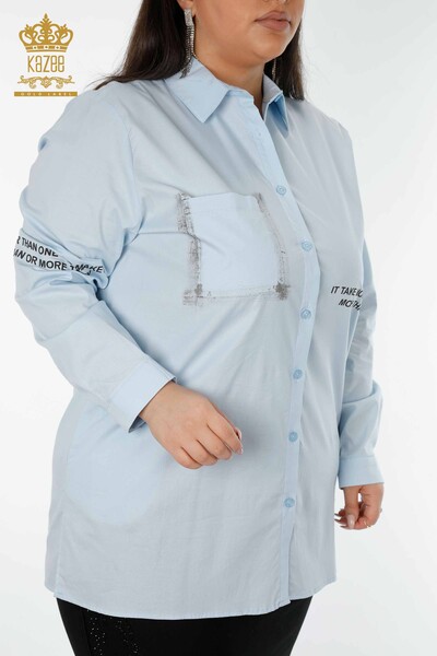 женская рубашка оптом синяя с подробным текстом - 20087 | КАZEE - Thumbnail