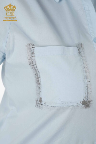 женская рубашка оптом синяя с подробным текстом - 20087 | КАZEE - Thumbnail