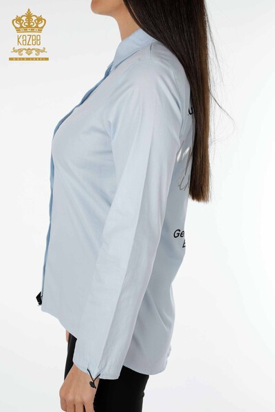 женская рубашка оптом синяя с подробным текстом - 20089 | КАZEE - Thumbnail