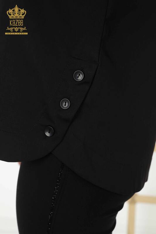 Женские рубашки оптом - цветочный узор - черный - 20246 | КАZEE