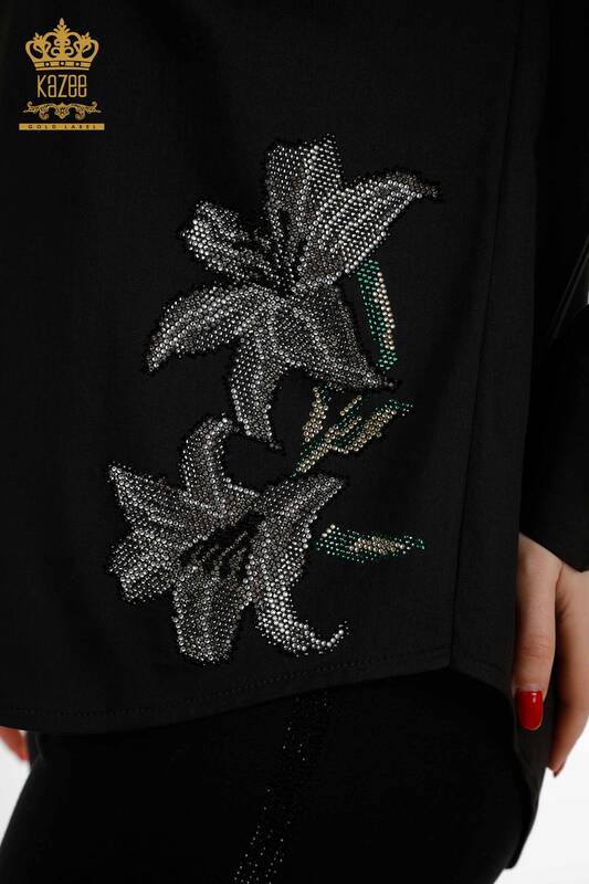 женская рубашка оптом цветочный узор черный - 20252 | КАZEE