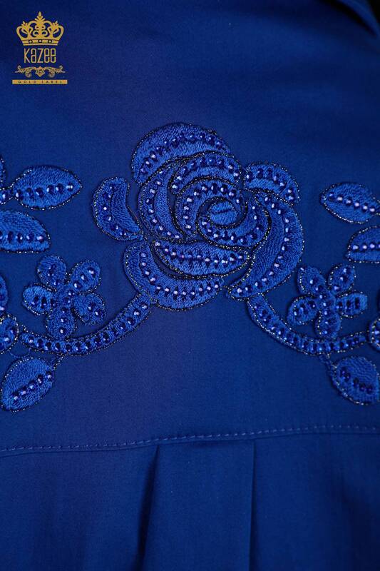 Женские рубашки оптом Цветочный узор Темно-синий - 20249 | КАZEE