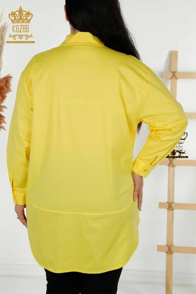 Женские рубашки оптом - цветочный узор - желтый - 20439 | КАZEE - Thumbnail