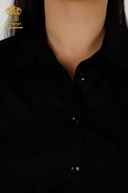 Женские рубашки оптом - Детальный тюль - Черный - 20407 | КАZEE