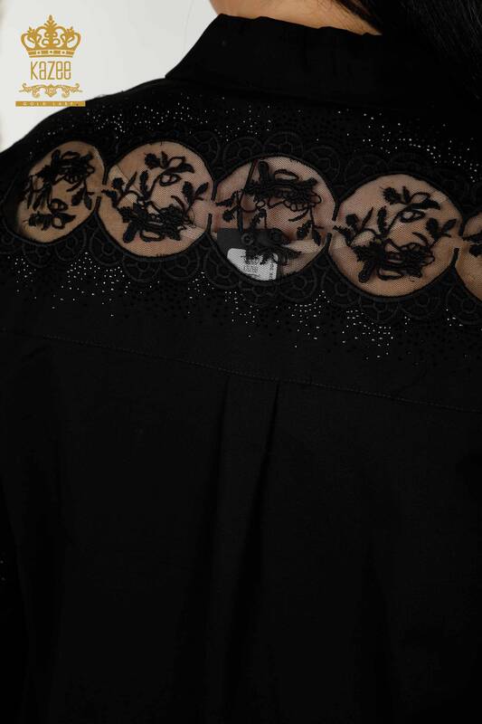 Женские рубашки оптом - Детальный тюль - Черный - 20407 | КАZEE