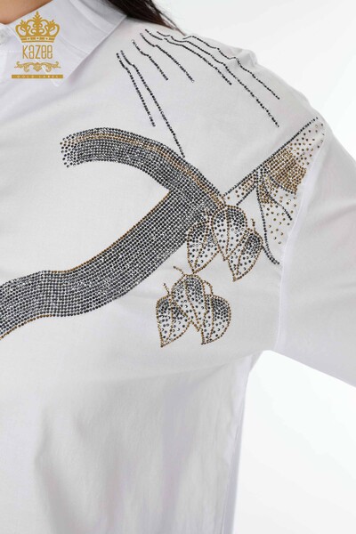 женская рубашка оптом с рисунком белая с карманом - 20092 | КАZEE - Thumbnail