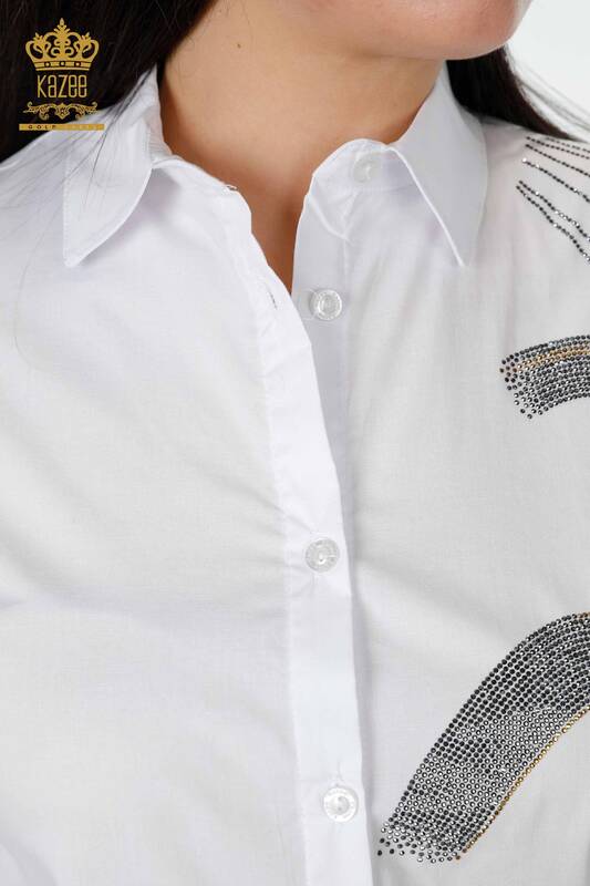 женская рубашка оптом с рисунком белая с карманом - 20092 | КАZEE
