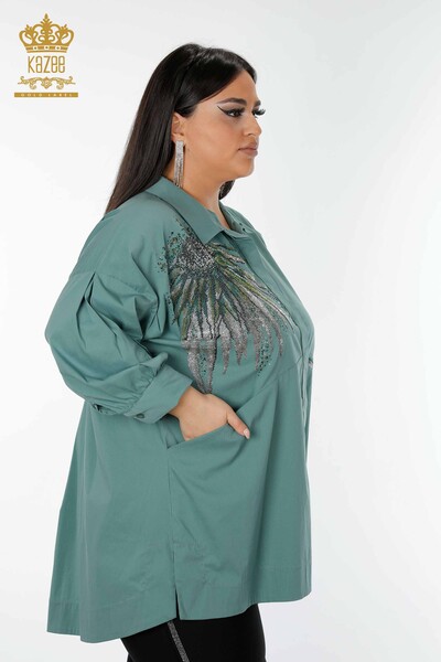 Рубашка женская оптом с узором и карманом мятного цвета - 20197 | КАZEE - Thumbnail