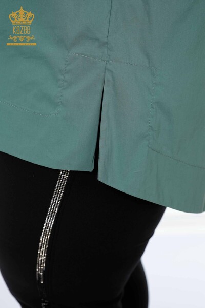 Рубашка женская оптом с узором и карманом мятного цвета - 20197 | КАZEE - Thumbnail