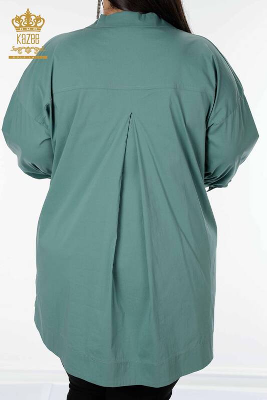 Рубашка женская оптом с узором и карманом мятного цвета - 20197 | КАZEE