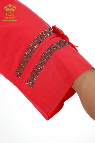 Женская рубашка оптом с узором в виде букв и подробной коралловой отделкой - 17141 | КАZЕЕ - Thumbnail