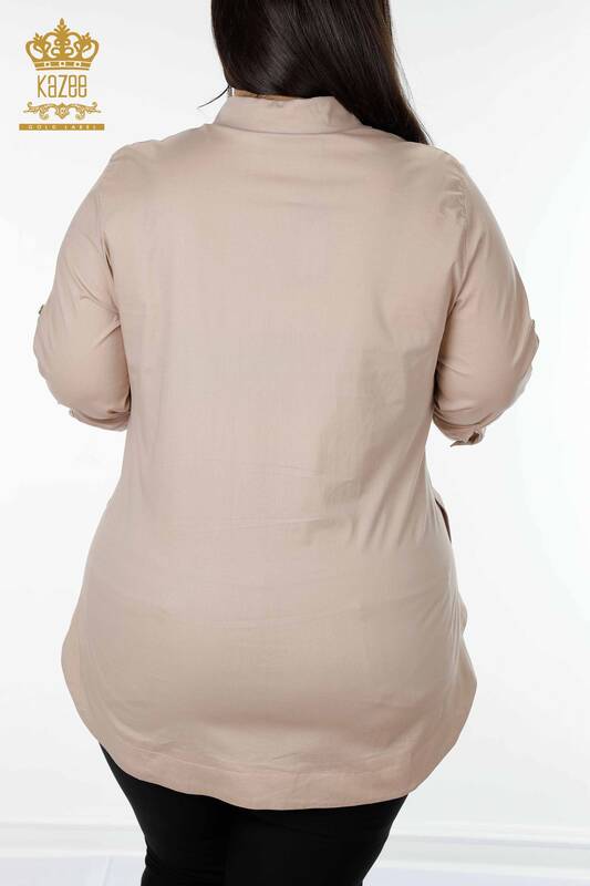 женская рубашка оптом зебра цветочный узор бежевый - 20126 | КАZEE