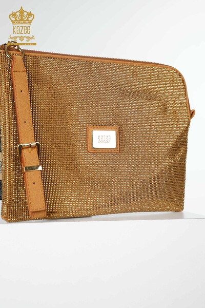 Kazee - женская сумка оптом хрустальный камень с вышивкой желтовато-коричневый - 526 | КАZEE