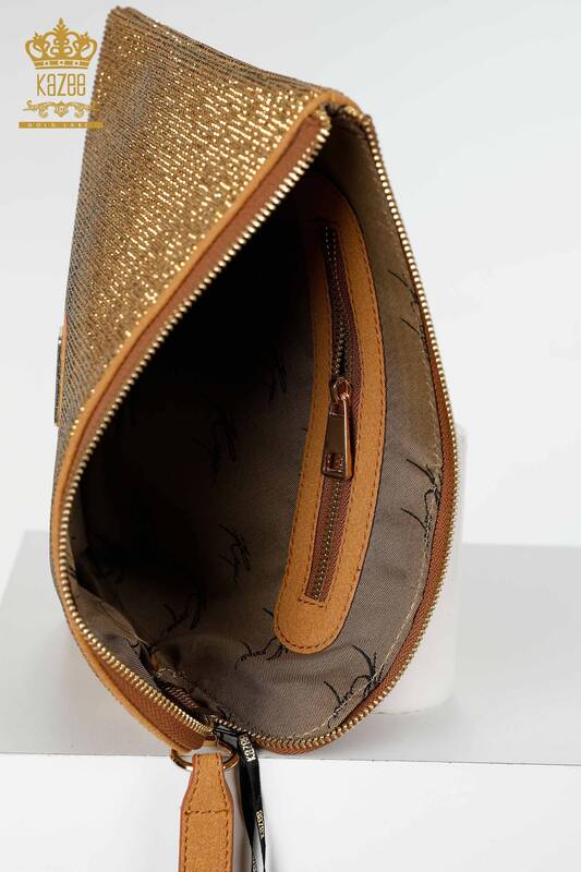 женская сумка оптом хрустальный камень с вышивкой желтовато-коричневый - 526 | КАZEE