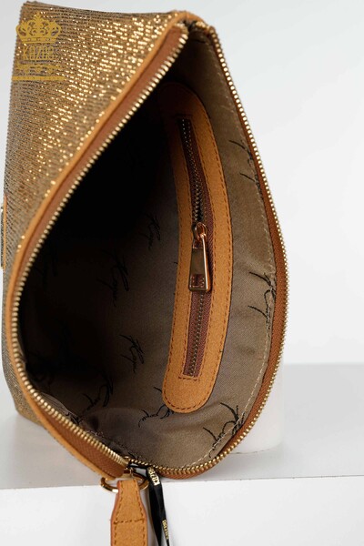 женская сумка оптом хрустальный камень с вышивкой желтовато-коричневый - 526 | КАZEE - Thumbnail