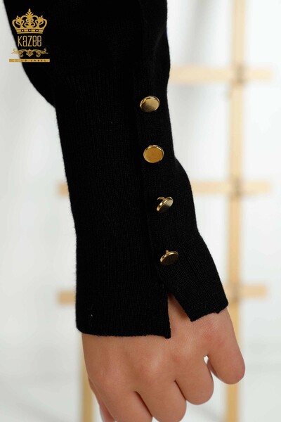 Женский вязаный свитер оптом с пуговицами на манжетах, черный - 30506 | КАZEE - Thumbnail