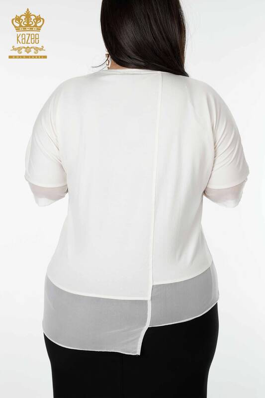 женская блузка оптом цветочный узор экрю - 79031 | КАZEE