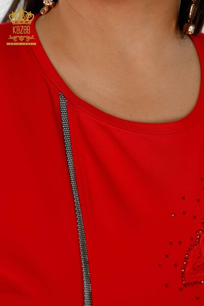 женская блузка оптом цветочный узор красный - 79031 | КАZEE - 8