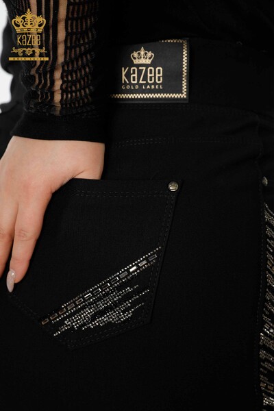 женская юбка оптом в полоску с вышивкой черным камнем - 4194 | КАZEE - Thumbnail
