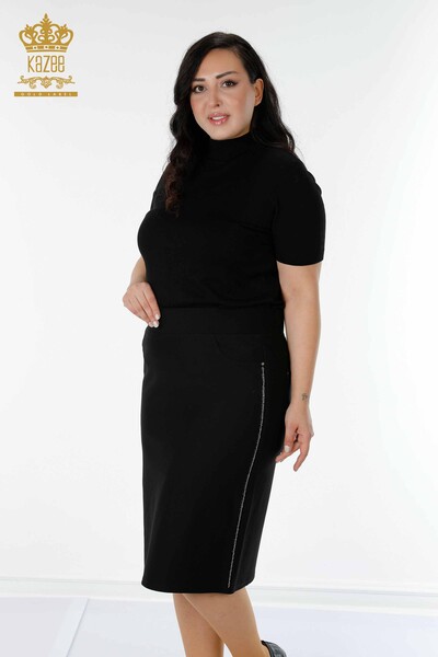 женская юбка оптом в полоску с вышивкой из черного камня - 4211 | КАZEE - Thumbnail
