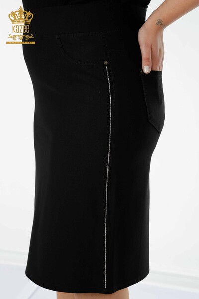 женская юбка оптом в полоску с вышивкой из черного камня - 4211 | КАZEE - Thumbnail (2)