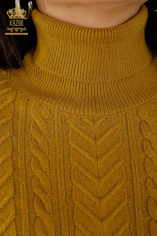 Женский свитер без рукавов оптом - Кристалл Вышитый камень - Горчичный - 30242 | КАZEE