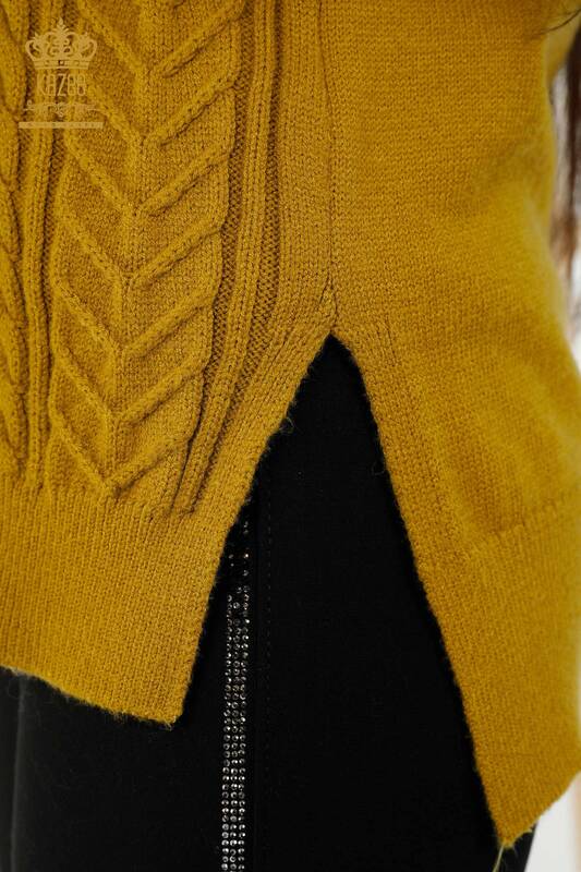 Женский свитер без рукавов оптом - Кристалл Вышитый камень - Горчичный - 30242 | КАZEE